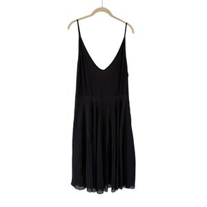 See You Monday Slip Dress Womens XL Black Pleated Chiffon Swing Midi Party LBD